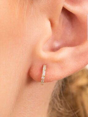 Sarah Ellis LLC lab grown diamond 10k yellow gold huggie earrings.